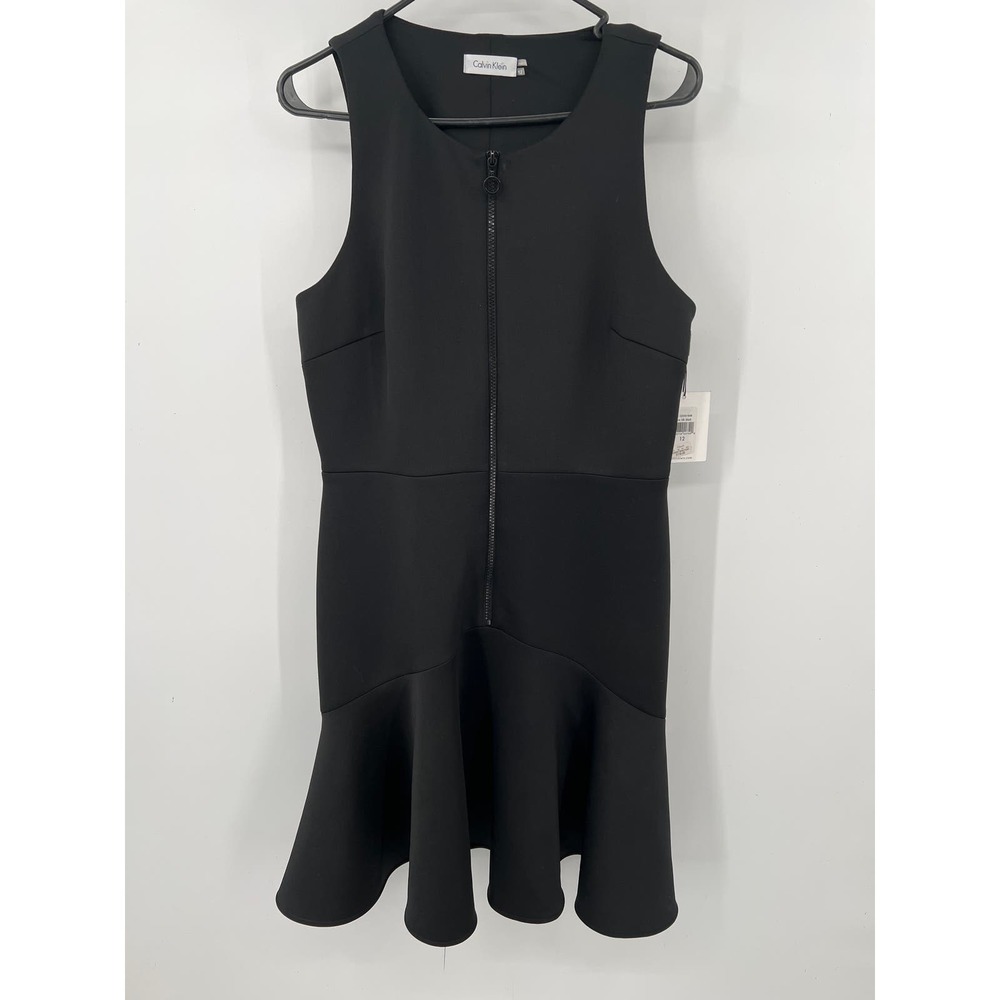 Calvin Klein women's black sleeveless fit and flare midi dress with zipper sz 12